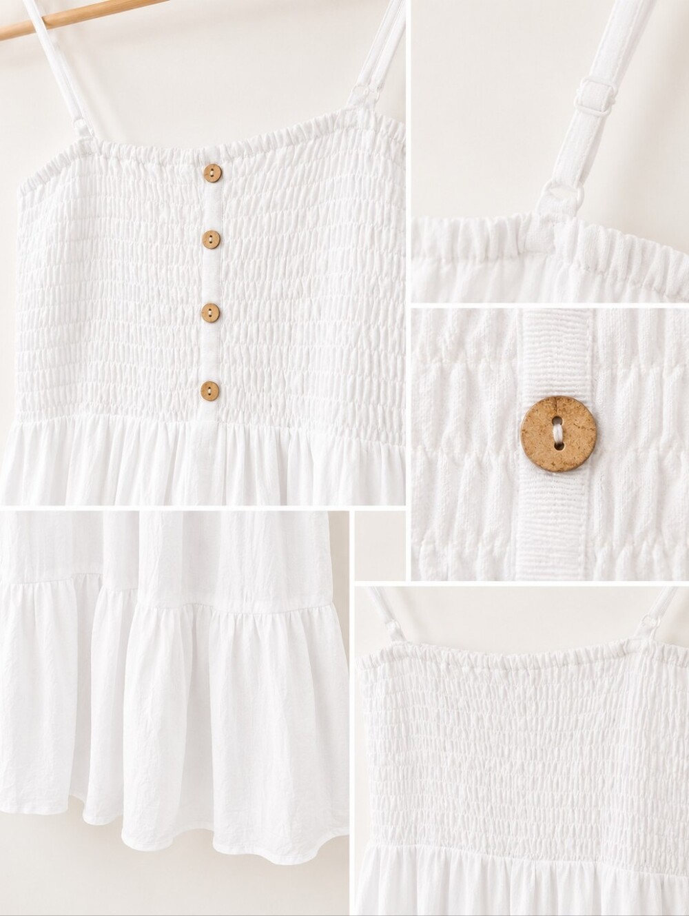 AUW White Smocked Maxi Dress Size M | Cottagecore Boho Lined Summer Sundress - Picture 4 of 10